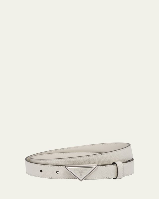 Triangle Logo Saffiano Leather Buckle Belt